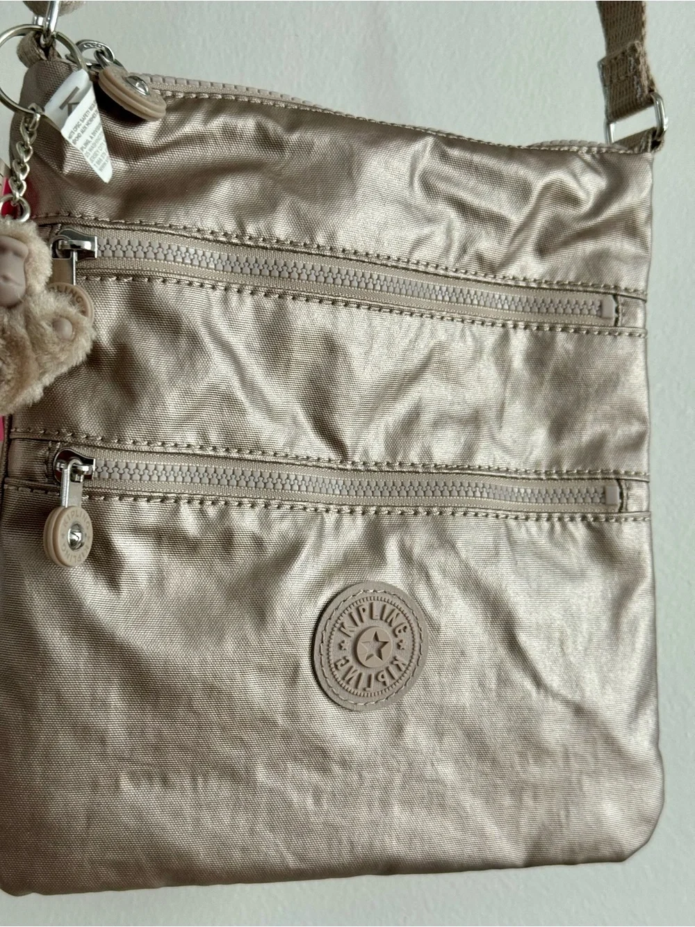 Kipling Metallic Taupe Crossbody Bag with Key Charm